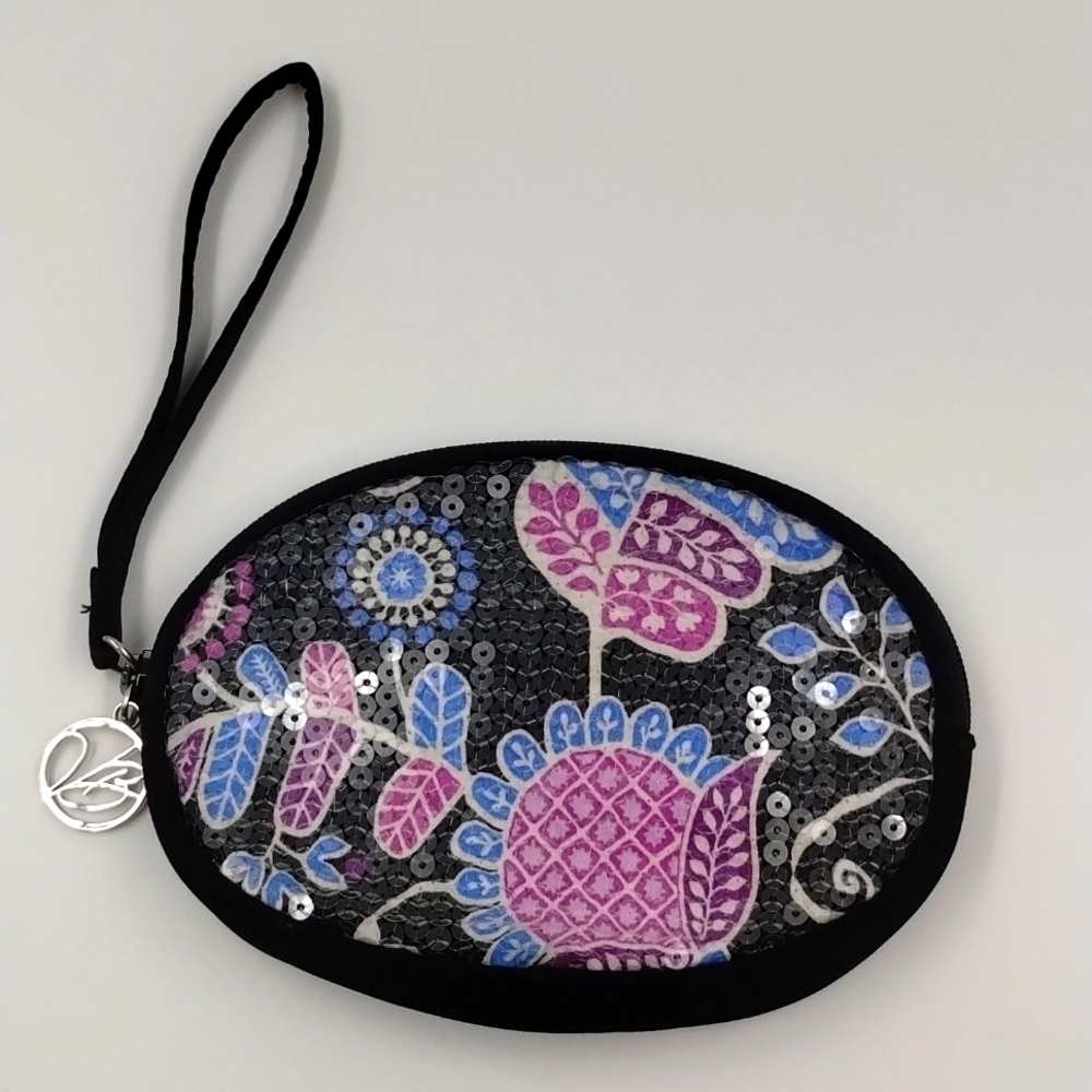 Vera Bradley Alpine Floral sequined oval wristlet wallet clutch
